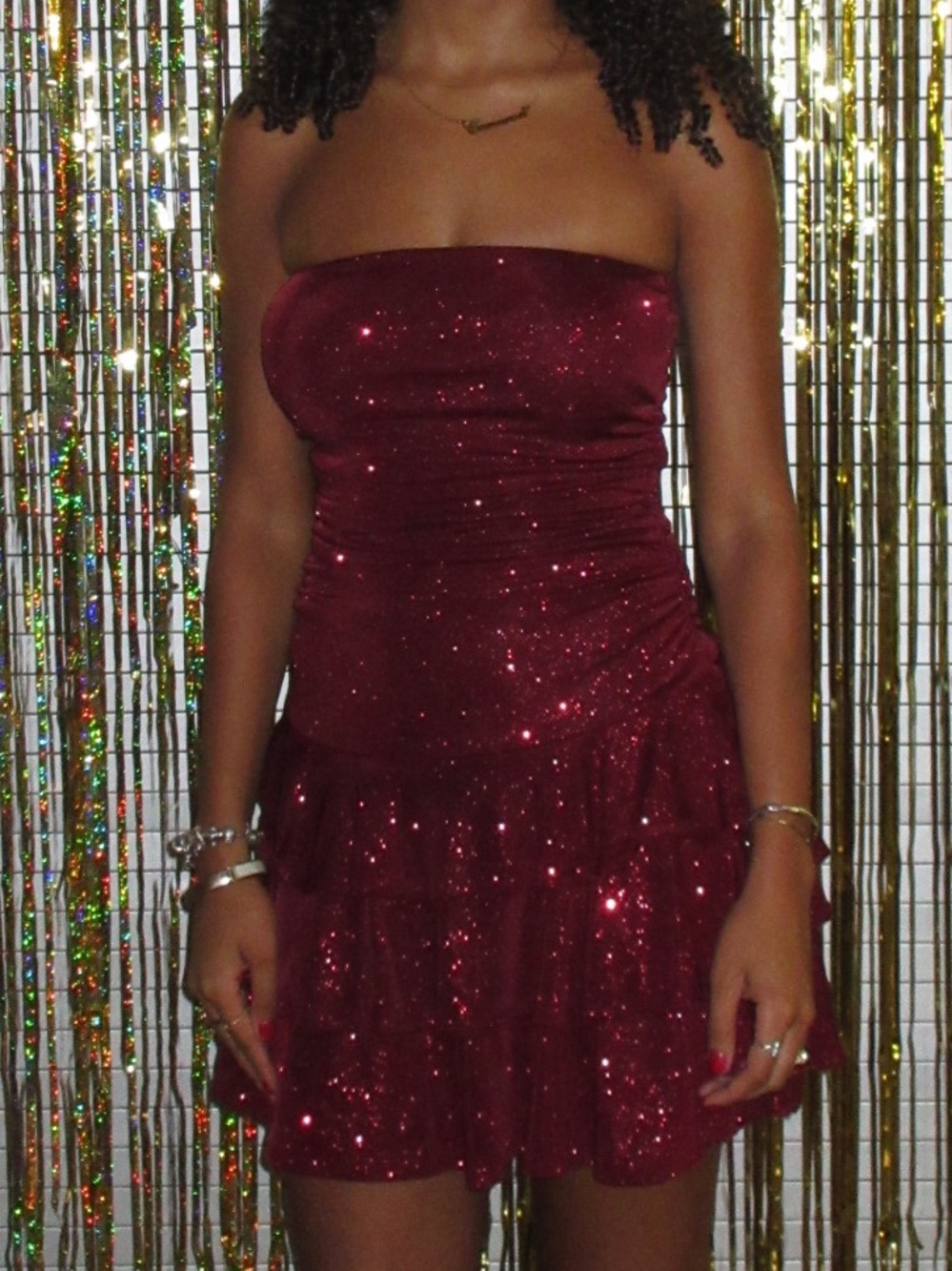 Windsor Strapless Sparkle Burgundy Party Dress